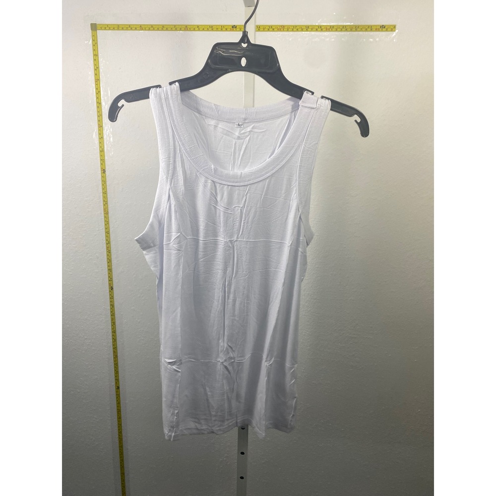 Unbranded White Ribbed Tank Top Mens Large Scoop Neck Sleeveless Basic Tee